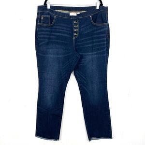 Belle by Kim Gravel Pull On Dark Wash Straight Leg Jeans frayed Hem 20W